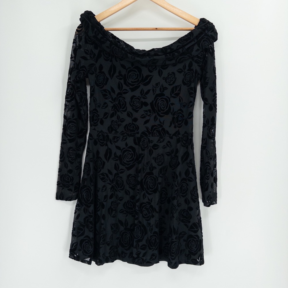 Wild Fable Mini Dress Womens M Black Burnout Velvet Rose Dark Whimsigoth Goth